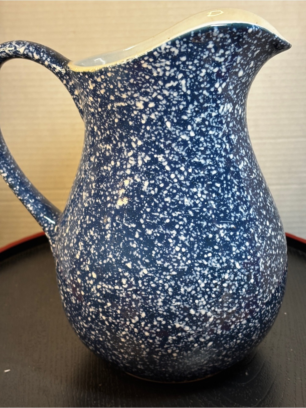 Otagiri Blue and White Speckled Ceramic Pitcher